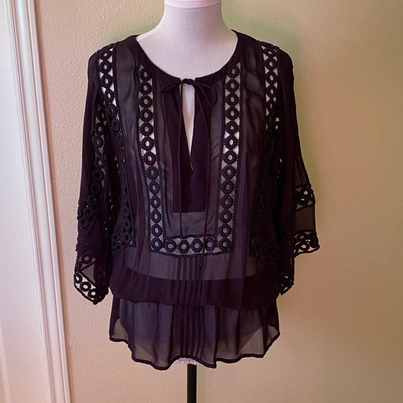 ANTHROPOLOGIE  Beautiful dark purple sheer top - Picture 3 of 9